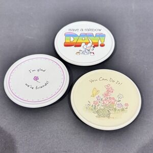 (3) Vintage Ceramic Drink Coasters Rainbow Friends Inspirational Retro No Damage